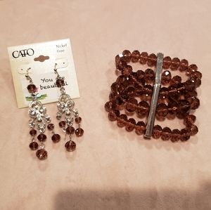 Fashion Maroon & silver matching earrings & cuff